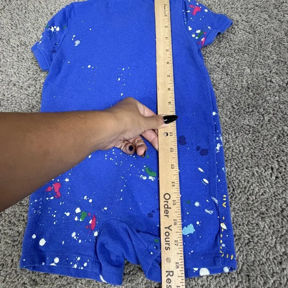 Ralph Lauren Romper Boys 24 Months Blue Red Polo One-Piece Paint Splatter